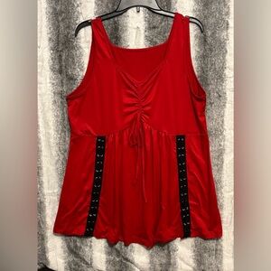 Elegant Red Sleeveless Tank Top with Black Lace-Up Detail size 2X NWOT